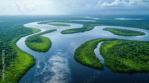 Majestic Aerial View of Serpentine Amazon River Oxbow Lakes Amid Lush Greenery