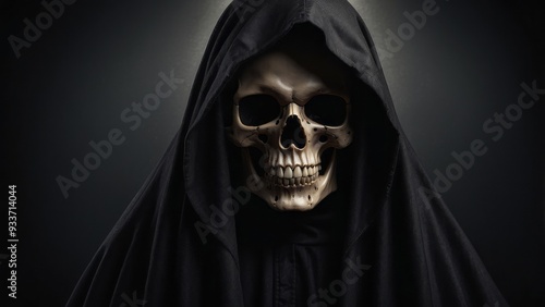 A Skull Wearing a Black Hooded Robe