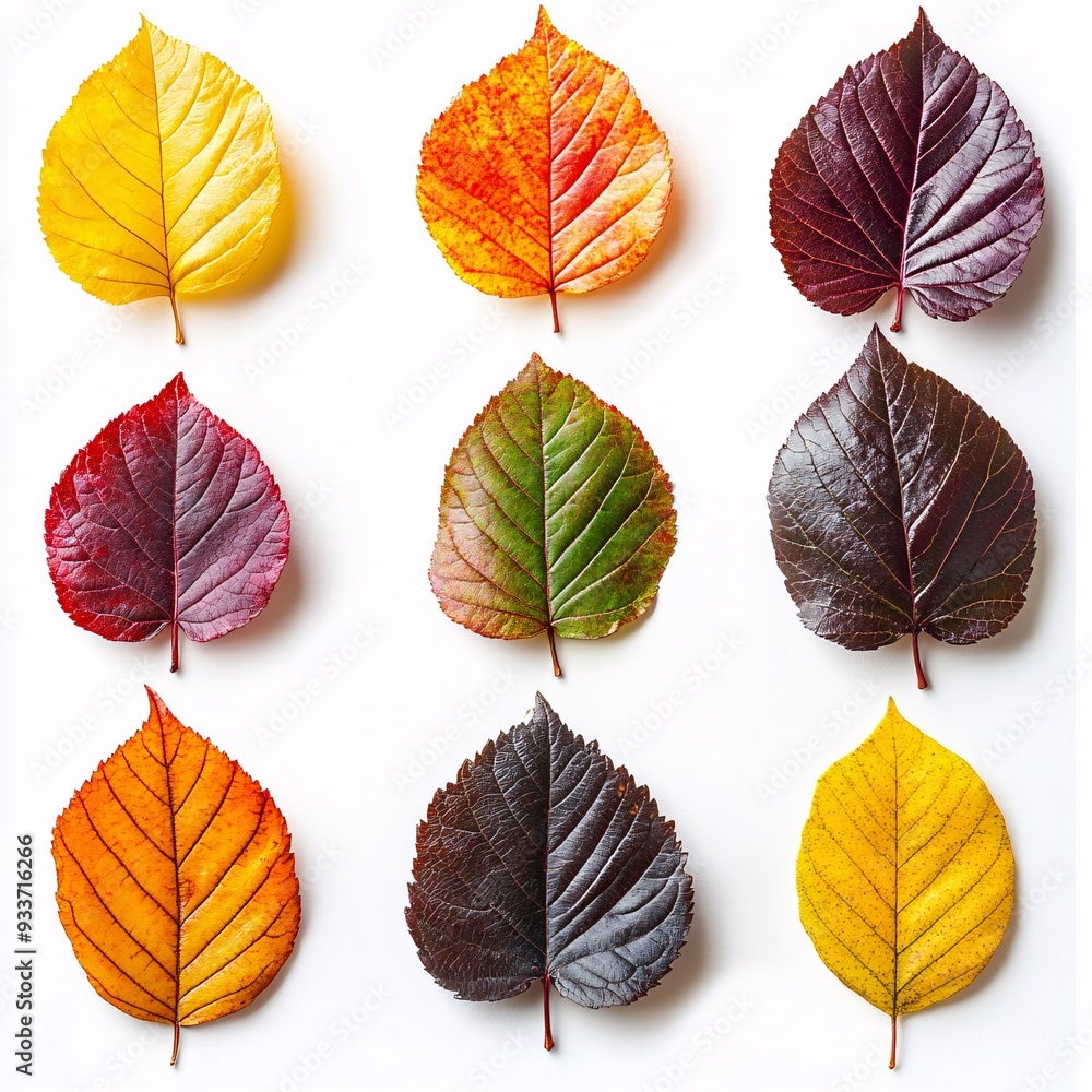Obraz premium Colorful Collection of Fall Leaves Perfect for Crafting Displayed on a Bright White Backgr