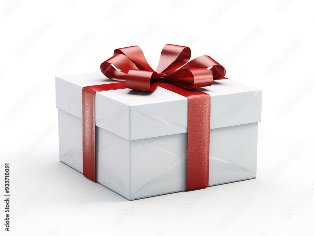 Fototapeta premium White gift boxes with red ribbon