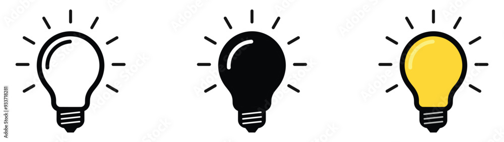 Light bulb icon set. Idea icon. Lamp concept. Light bulb, isolated in modern outline, flat, and colored design. Vector illustration Light bulb icon set. Idea icon. Lamp concept. Light bulb, isolated in modern outline, flat, and colored design. Vector illustration
