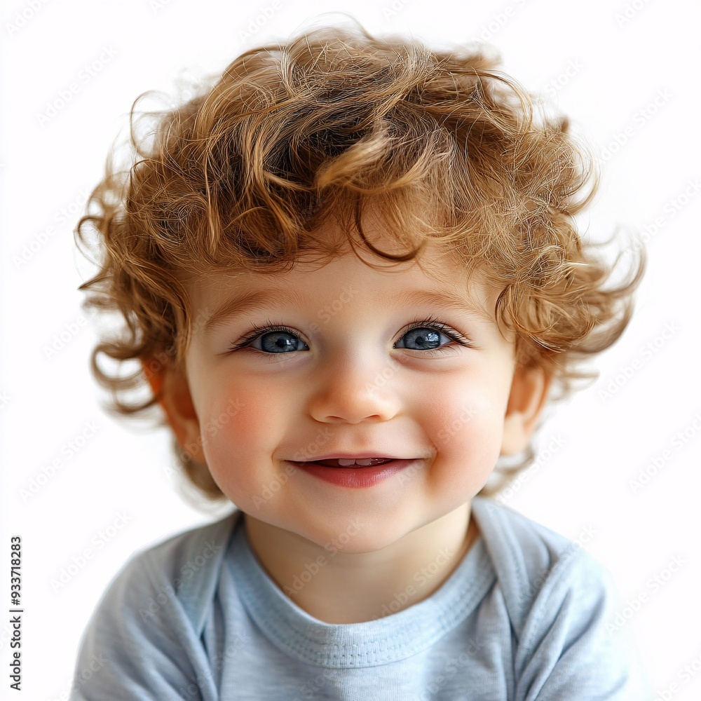 Delightful portrait of a joyful baby boy with curly hair set against a pure white backgrou Delightful portrait of a joyful baby boy with curly hair set against a pure white backgrou