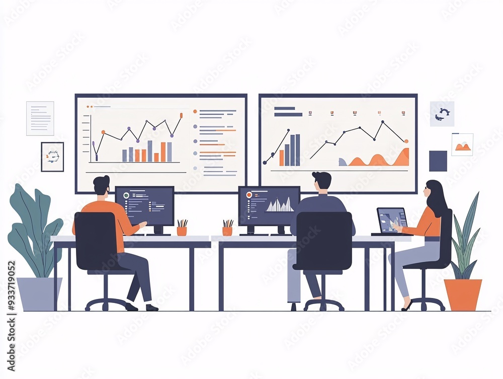 Dynamic Workspace Illustration Capturing Innovative Team Collaborations in a Tech Startup 