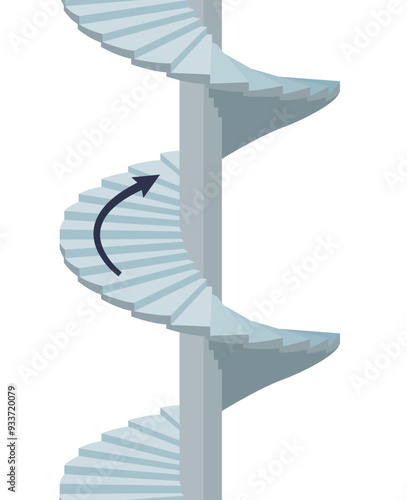 A graphic of a grey spiral staircase, symbolizing progress or ascent.