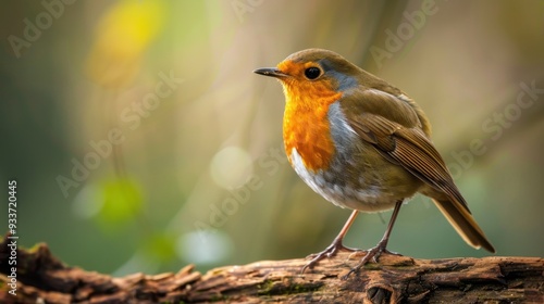 European Robin Perched on a Branch with a Blurred Background