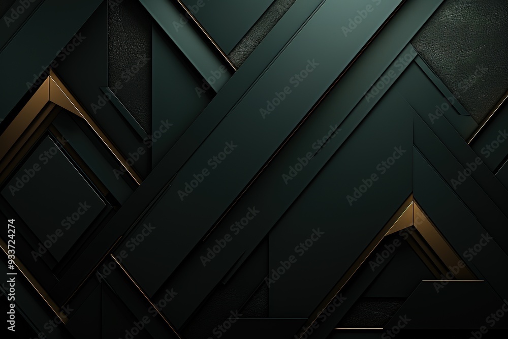 Fototapeta premium Abstract geometric background with black and gold intersecting lines.
