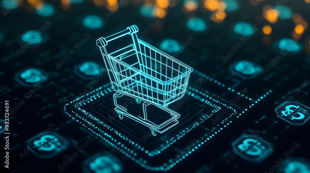 Digital Shopping Cart Icon with Dollar Signs Digital Shopping Cart Icon with Dollar Signs