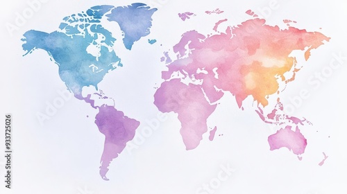 A watercolor world map with delicate pastel lines and soft gradients, representing a global logistic network, minimalistic