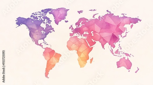 Fototapeta Naklejka Na Ścianę i Meble -  A watercolor world map with delicate pastel lines and soft gradients, representing a global logistic network, minimalistic