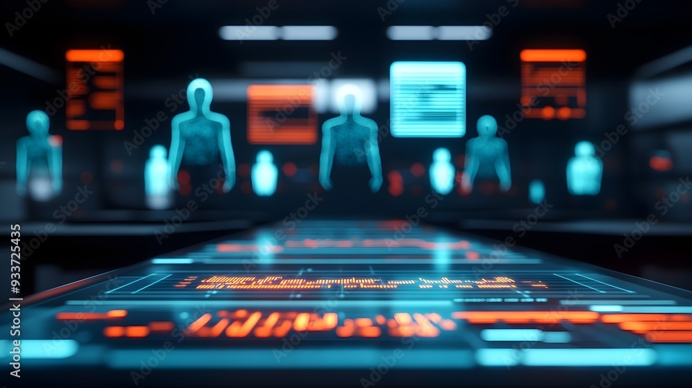Futuristic Interface with Blurry Figures & Data Futuristic Interface with Blurry Figures & Data