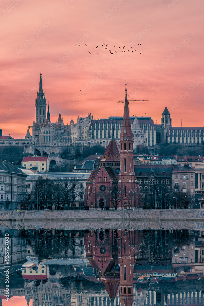 Naklejka premium Tramonto sul Danubio, Budapest, Ungheria