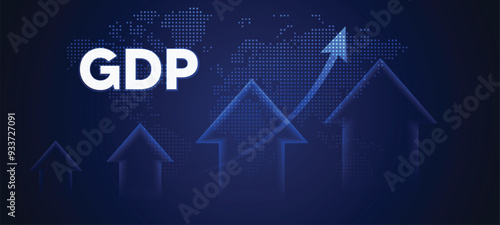 world GDP growth Graph on glowing dotted world map vector poster