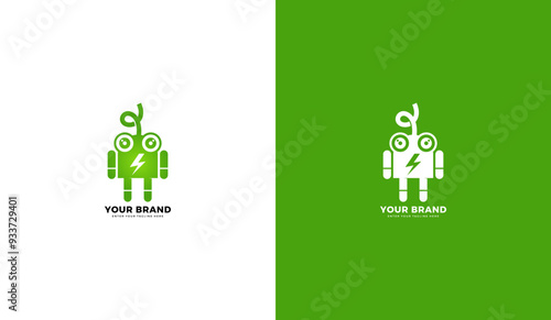 Electric energy logo mascot, green energy icon. Vector design illustration
