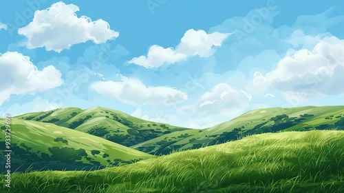 Green Hills and Blue Sky Illustration