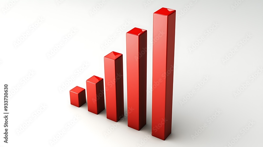Red 3D Bar Graph Displaying Growth and Success Red 3D Bar Graph Displaying Growth and Success
