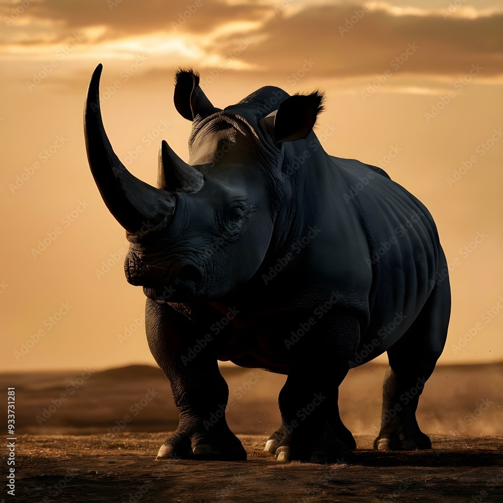 Fototapeta premium rhino at sunset in desert