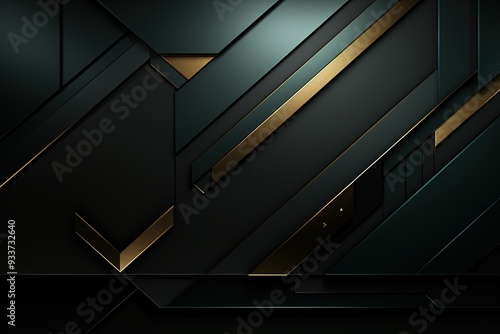 Abstract geometric background with black and gold shapes.