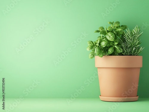 Organic herb garden, aromatic plants thriving, 3D illustration photo