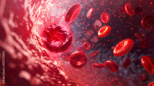 Microscopic view of red blood cells (erythrocytes) for a scientific or medical theme photo