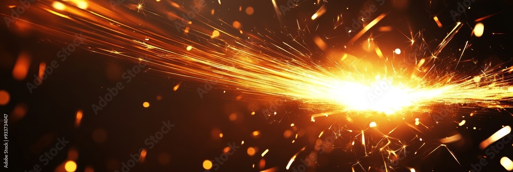 Naklejka premium Using an iron welding torch in front of a fiery spark and without wearing gloves The welding sparks and fumes pose a health hazard