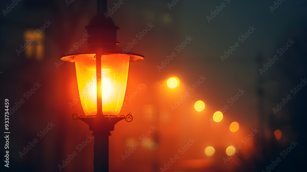 Atmospheric Urban Night Illuminated by Warm Sodium Vapor Street Lamp Creating Cozy Ambiance Atmospheric Urban Night Illuminated by Warm Sodium Vapor Street Lamp Creating Cozy Ambiance
