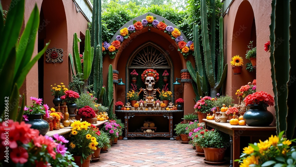 Obraz premium Day of the Dead Altar in a Colorful Courtyard