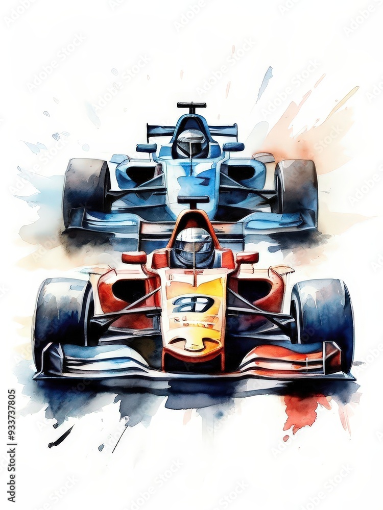 Naklejka premium the AI Image Generator, racing car with large wing and splitter against white background