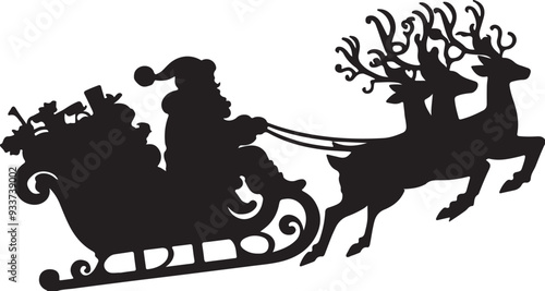 Santa Claus riding a sleigh silhouette Vector illustration isolated with transparent background.