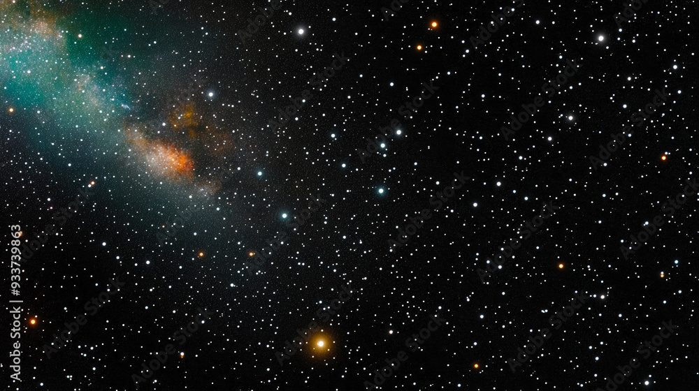 Obraz premium Starry night sky with numerous stars, a colorful nebula, and cosmic dust. The image captures the vastness and beauty of space.