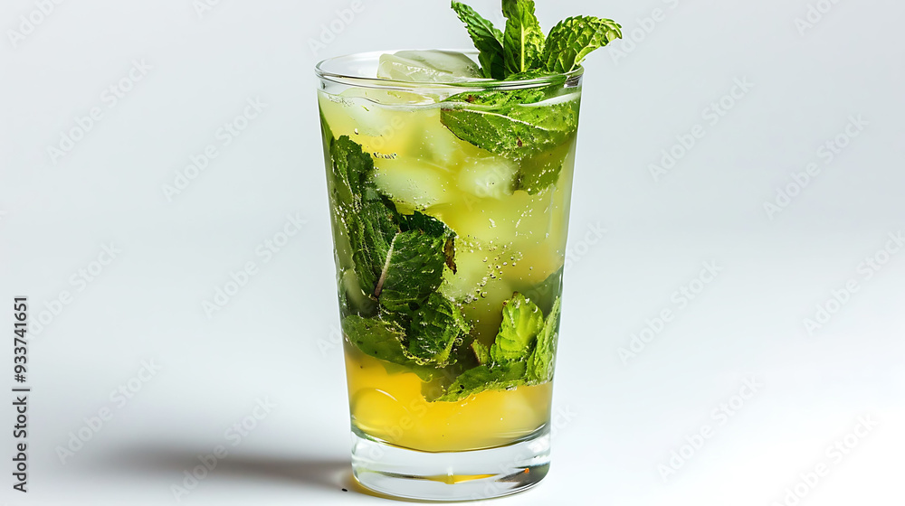 Beverage Mojito America Cuba Cuban rum mint cocktail white background Beverage Mojito America Cuba Cuban rum mint cocktail white background