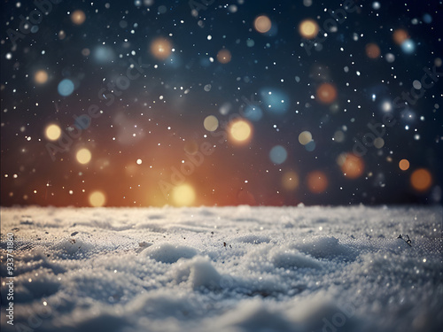 Christmas Winter Background with Snow and Blurred Bokeh for Merry Christmas and Happy New Year Greeting Card