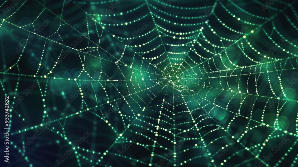 Dewy spiderweb in green Dewy spiderweb in green