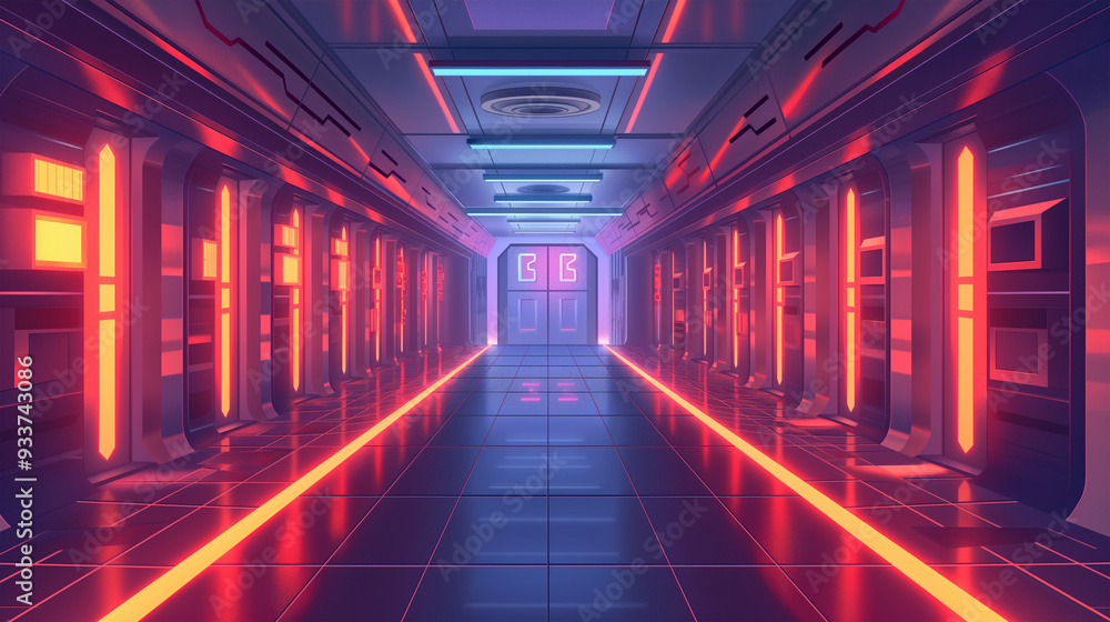 The fantasy spacecraft interior, game background, Illustration The fantasy spacecraft interior, game background, Illustration