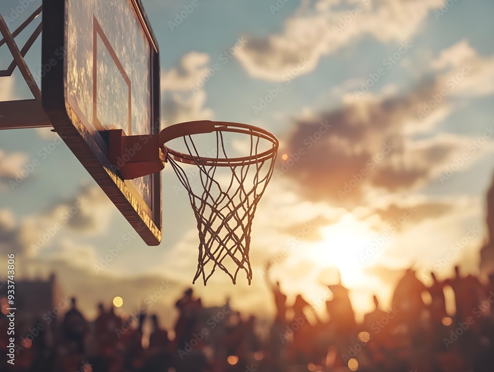 Naklejka premium basketball hoop on the background of blue sky