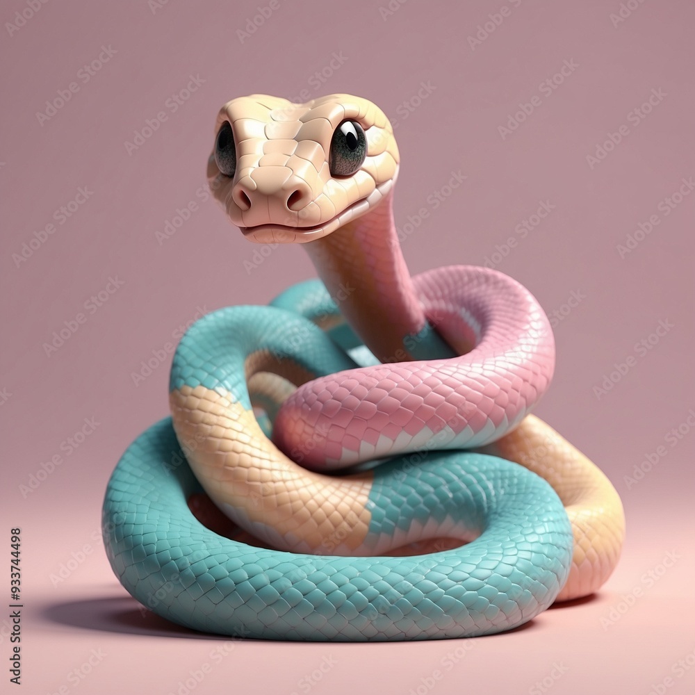 Fototapeta premium Cute pastel snake. 3D render.