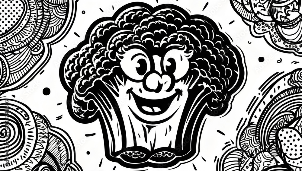 Coloring page, broccoli happy design Coloring page, broccoli happy design