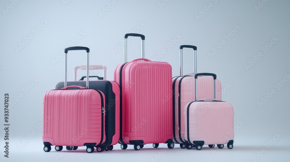 Sleek and stylish luggage set in matching colors, with different sizes arranged neatly on a white background, ideal for travel promotions Sleek and stylish luggage set in matching colors, with different sizes arranged neatly on a white background, ideal for travel promotions