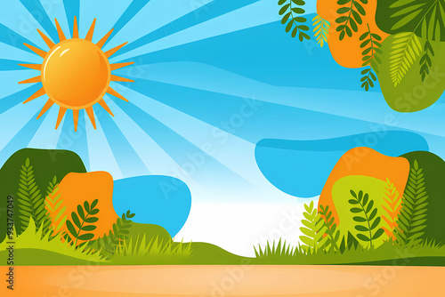 summer landscape with trees and sun background