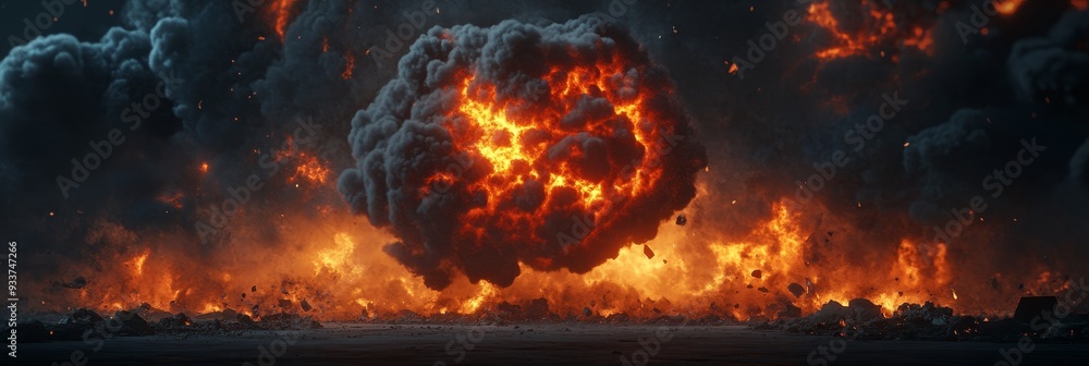 The open air is ablaze with a massive fireball dripping smoke and flames The open air is ablaze with a massive fireball dripping smoke and flames