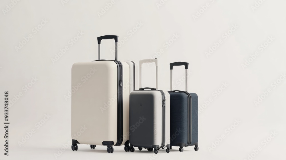 Luggage set with matching travel bags, placed on a white background, providing a clean and minimalist design ideal for travel advertisements Luggage set with matching travel bags, placed on a white background, providing a clean and minimalist design ideal for travel advertisements