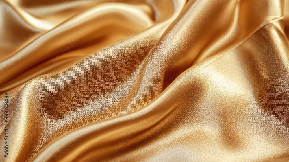 Obraz premium A close-up of golden silk fabric with rich, smooth textures, draped elegantly over a surface