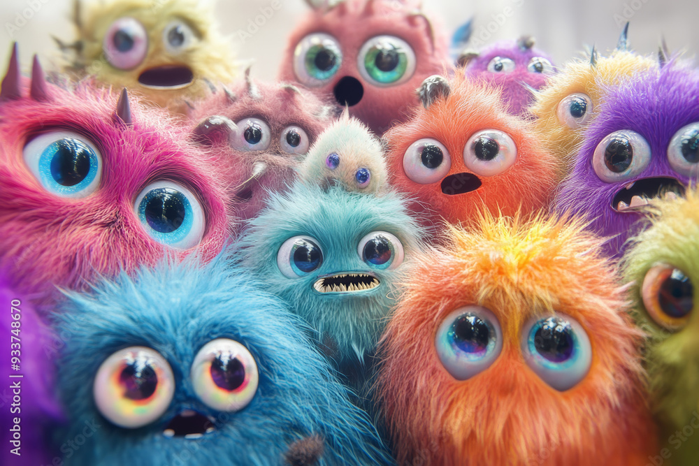 Group of Colorful Furry Monsters with Big Eyes - Adorable and Playful Cartoon Creatures Group of Colorful Furry Monsters with Big Eyes - Adorable and Playful Cartoon Creatures