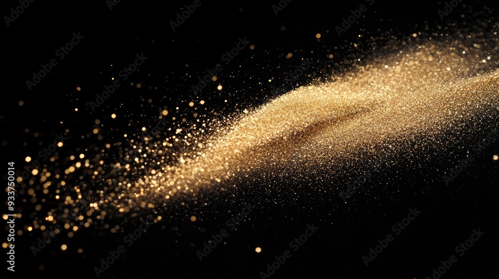A gold glitter explosion captured mid-air against a black background, creating a sparkling effect A gold glitter explosion captured mid-air against a black background, creating a sparkling effect