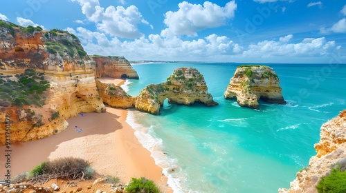 Landscape with Praia do Camilo, famous beach in Algarve, Portugal.  photo