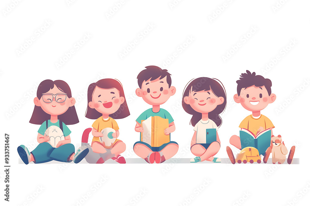 A collection of children depicted in a flat art style A collection of children depicted in a flat art style