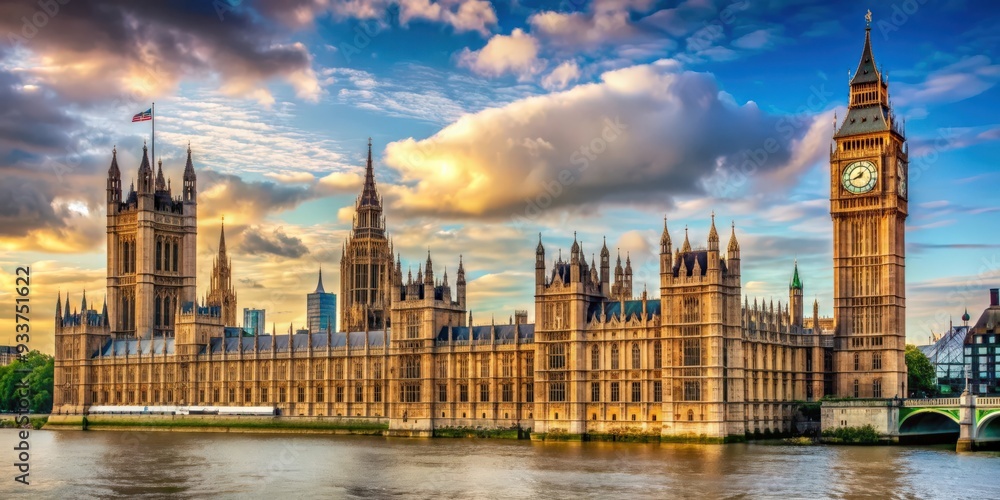 Iconic clock tower known as Big Ben overlooking Westminster Abbey in London, England, London, landmark Iconic clock tower known as Big Ben overlooking Westminster Abbey in London, England, London, landmark