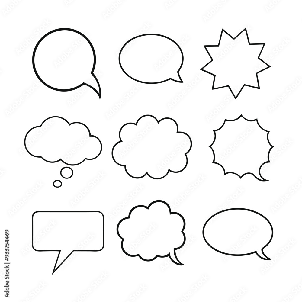 Line art speech bubbles bundle in vector format, perfect for clean, modern designs. Line art speech bubbles bundle in vector format, perfect for clean, modern designs.