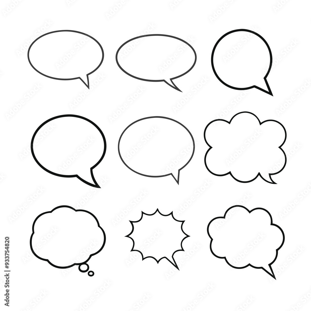Line art speech bubbles bundle in vector format, perfect for clean, modern designs. Line art speech bubbles bundle in vector format, perfect for clean, modern designs.