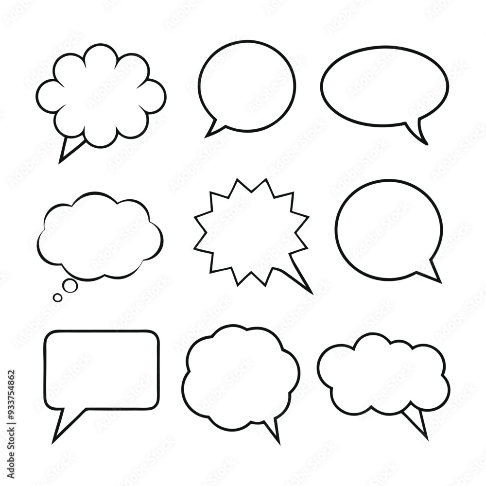 Line art speech bubbles bundle in vector format, perfect for clean, modern designs. Line art speech bubbles bundle in vector format, perfect for clean, modern designs.