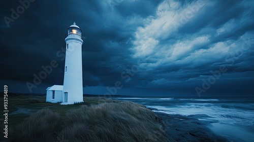 Wallpaper Mural A white lighthouse standing tall against a stormy black sky at dusk Torontodigital.ca